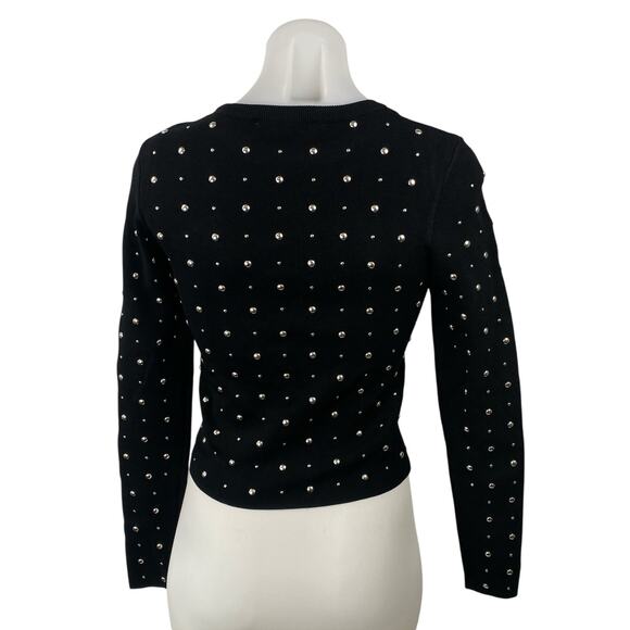 Zara Women's Black Ribbed Studded Crew Neck Long Sleeve Slim Crop Sweater Top S - Picture 4 of 6